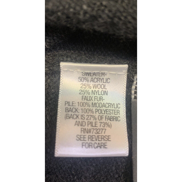 Simply Vera -Vera Wang Womens Sweater Extra-Large Grey Wool Faux Fur Cardigan - Picture 12 of 16